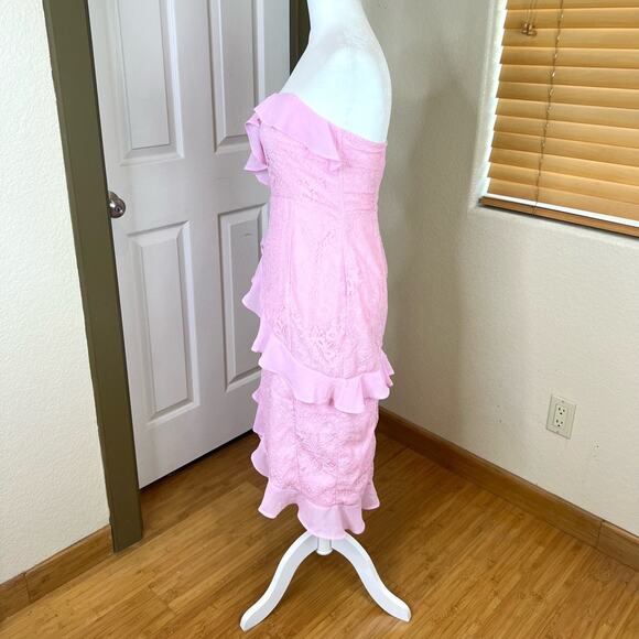 NWT Lovers + Friends Harris Pink Lace Strapless Midi Dress. - Picture 4 of 10